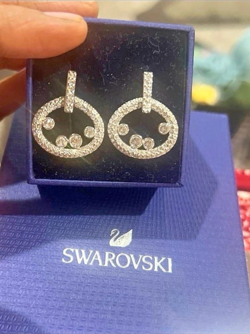 Swarovski original like new spring time rhodium finish dangle earrings #656